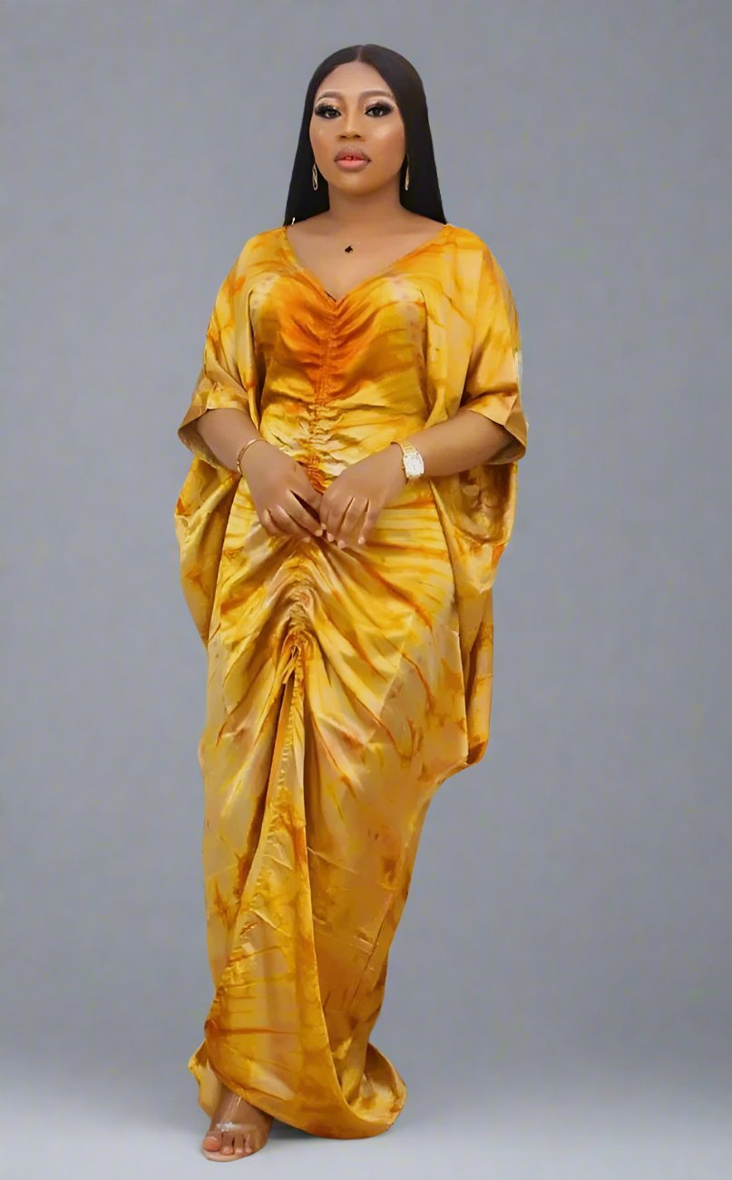 Yellow Adire Silk Tie-dye Bubu Dress Rich Aunty Vibes by Eldimaa Fashi –  Eldimaa Fashion