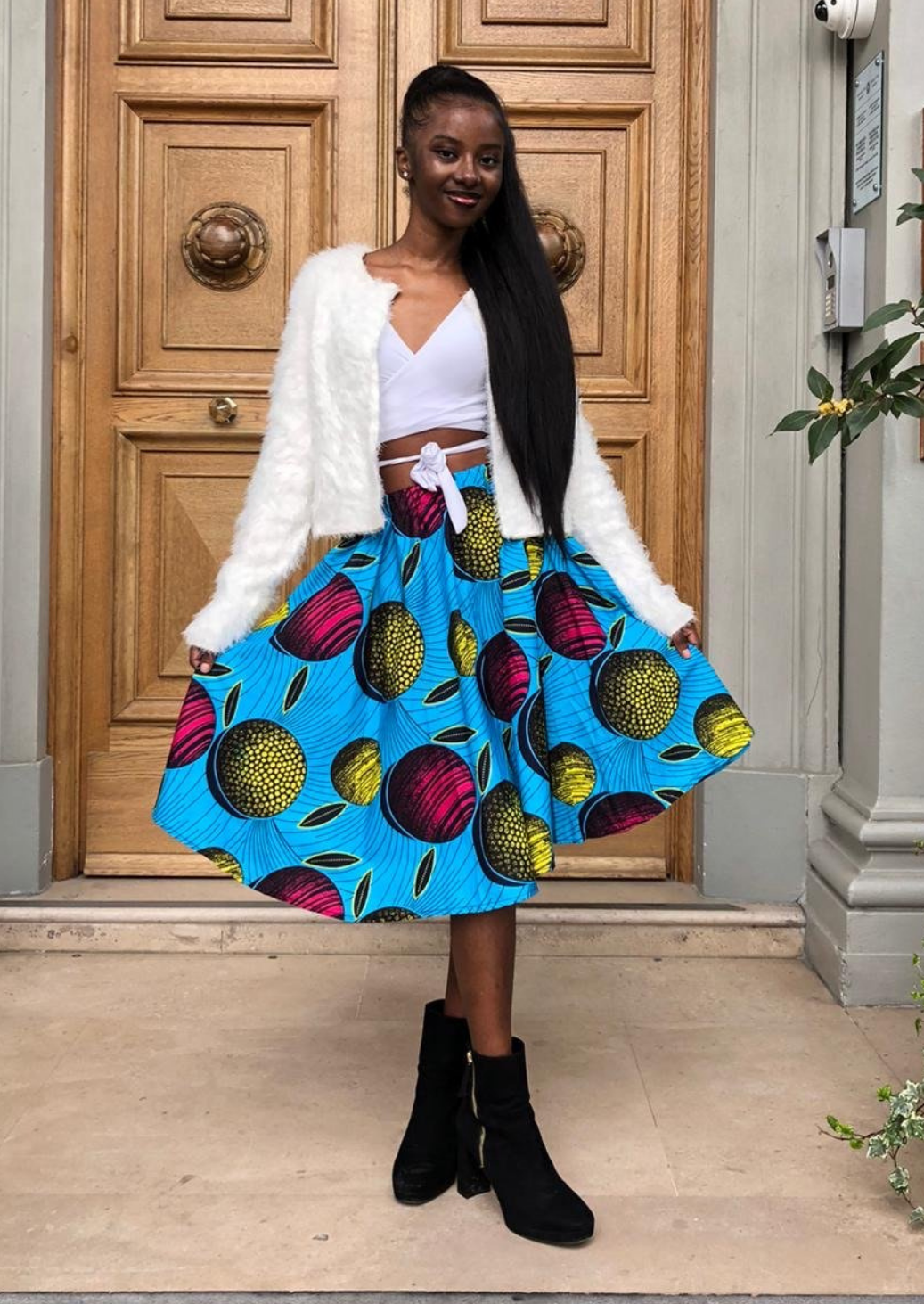 The Folu Ankara African Print Midi Flared Gathered Skirt In Blue by El Eldimaa Fashion