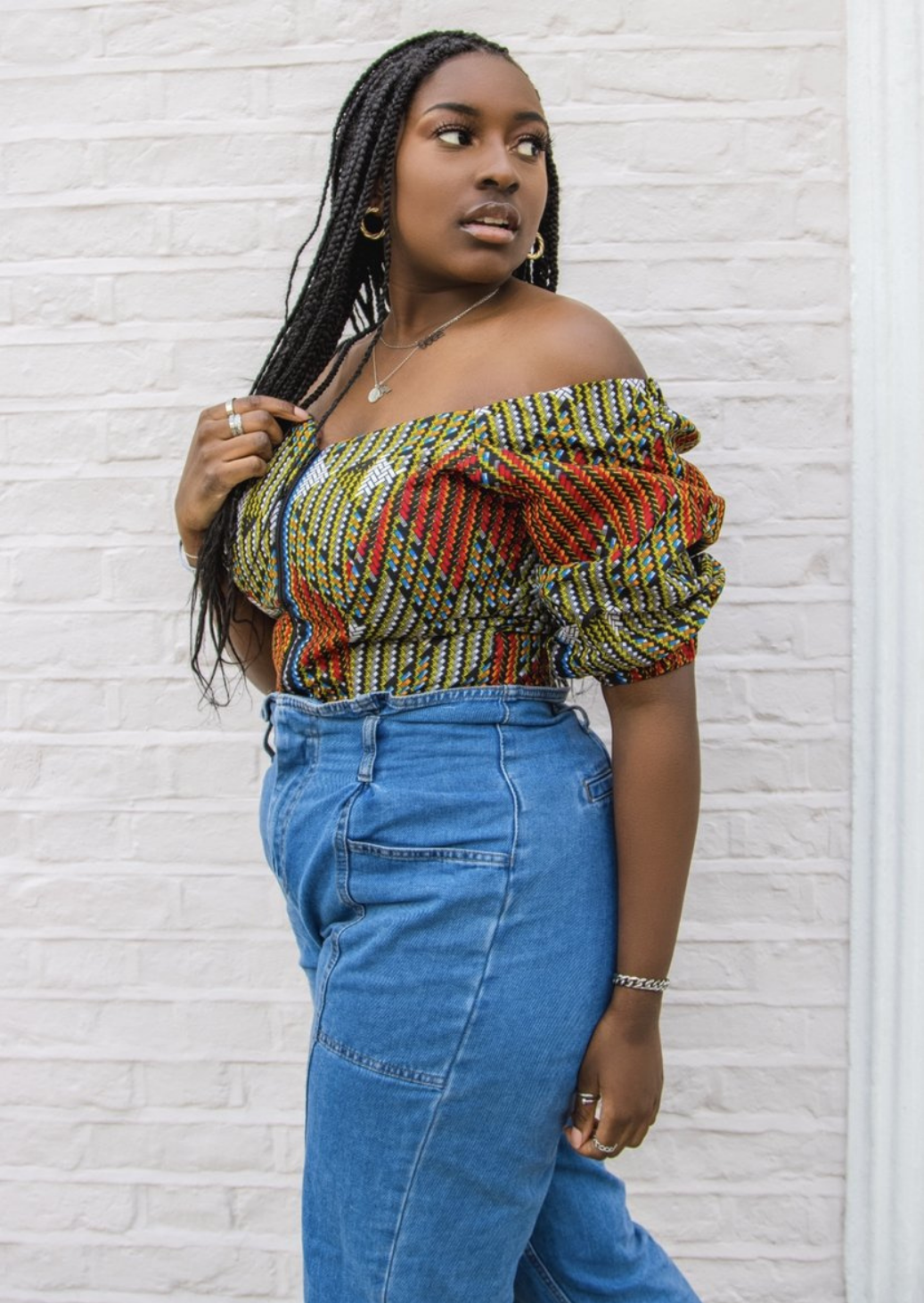 Off the shoulder african print tops best sale