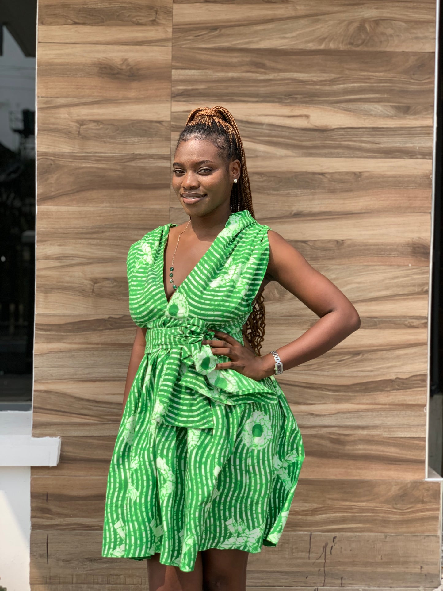 The Irawo African Print Ankara Infinity Multi Wrap Dress in Green by Eldimaa Fashion