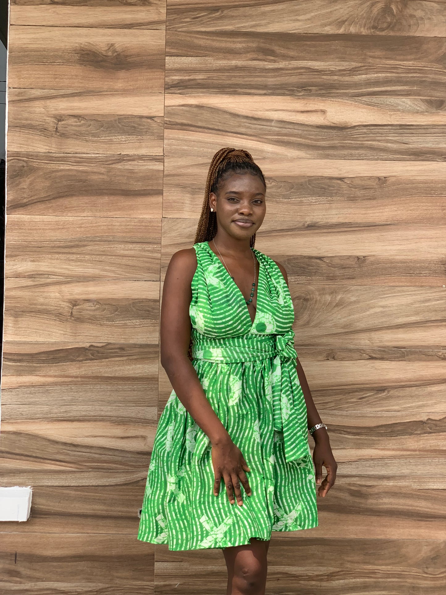 The Irawo African Print Ankara Infinity Multi Wrap Dress in Green by Eldimaa Fashion