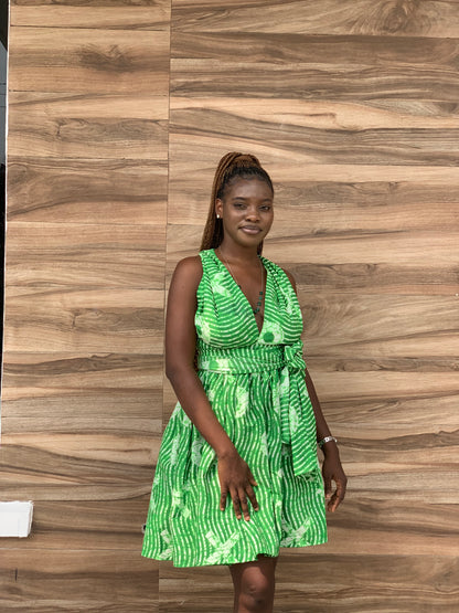 The Irawo African Print Ankara Infinity Multi Wrap Dress in Green by Eldimaa Fashion