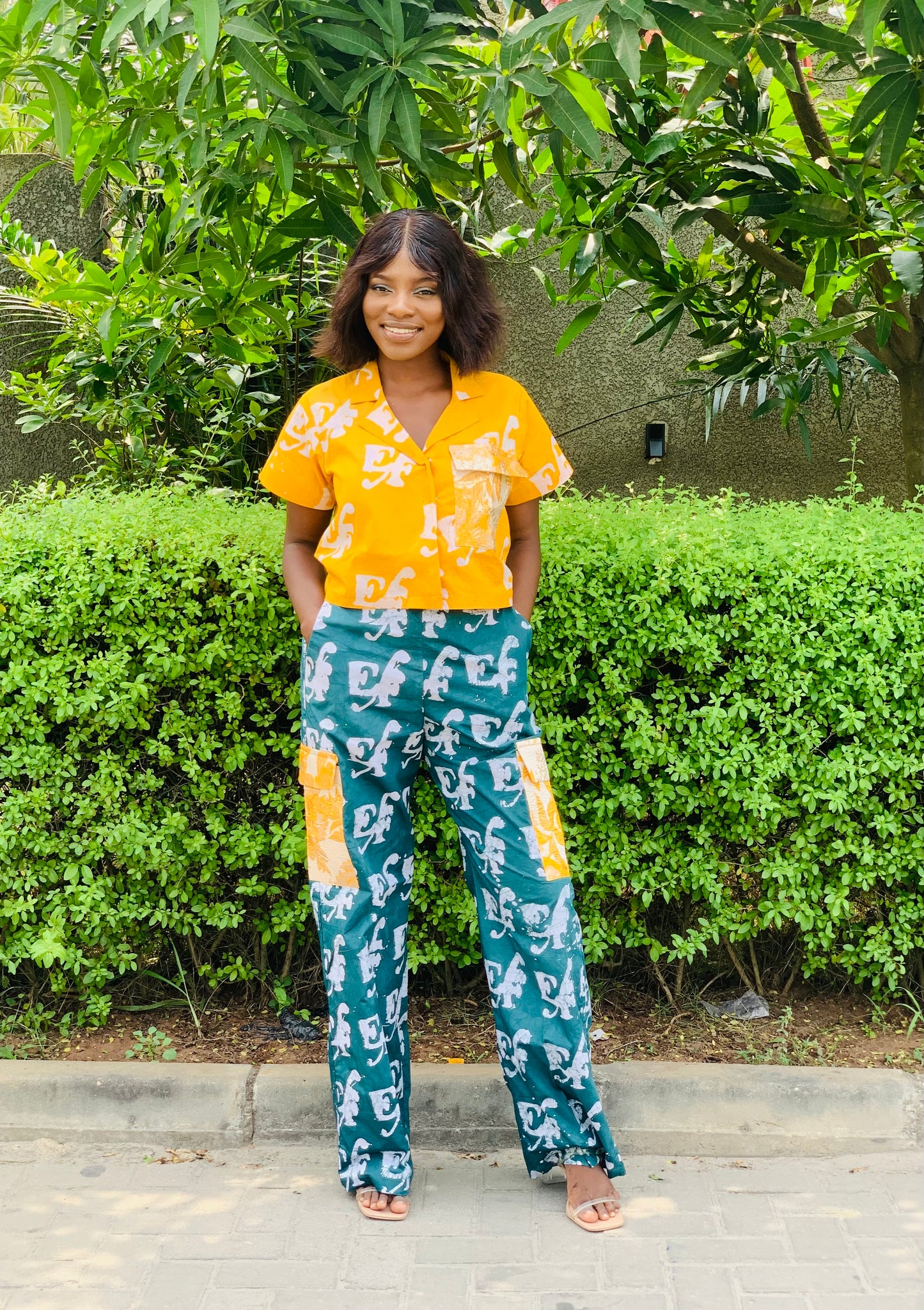 EF Adire 2 Piece Crop Shirt & Cargo Pants Trousers