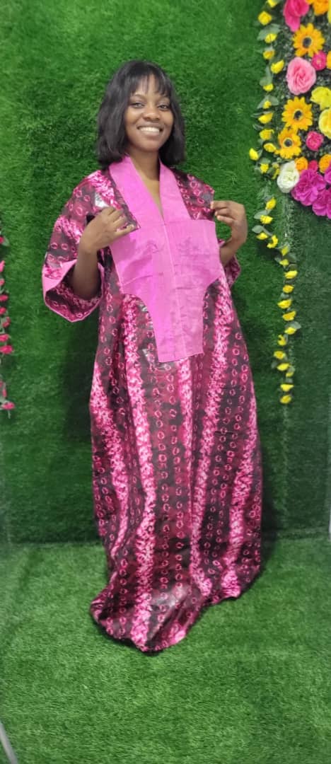 Pink African Print Ankara and Aso-Oke Rich Aunty Bubu Long Dress