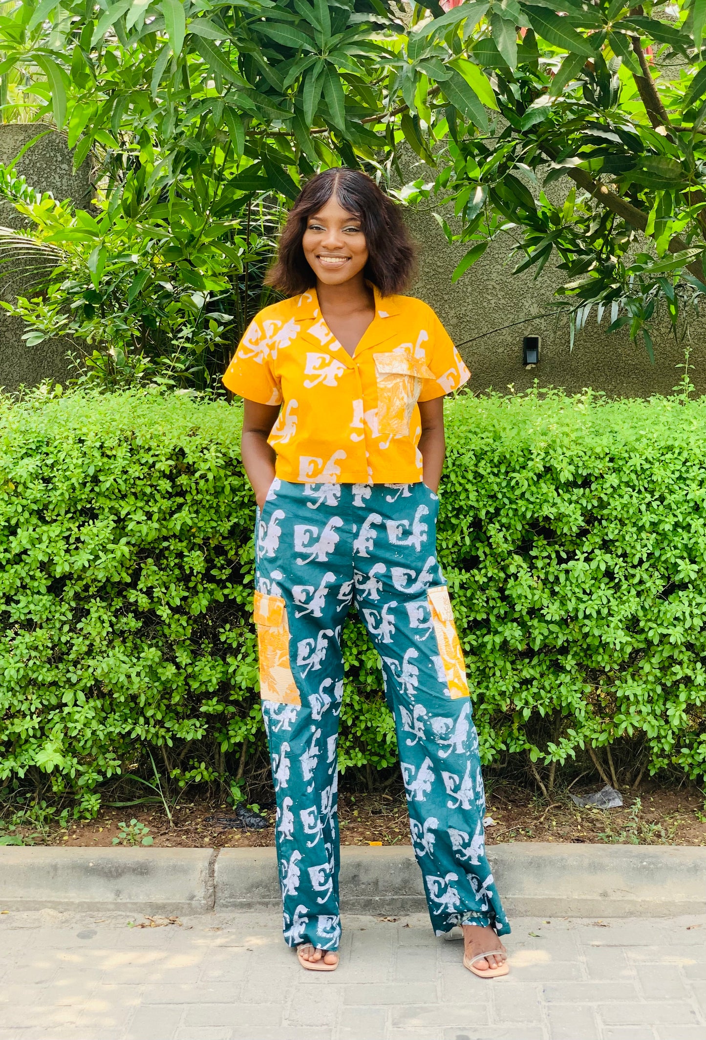 EF Adire 2 Piece Crop Shirt & Cargo Pants Trousers