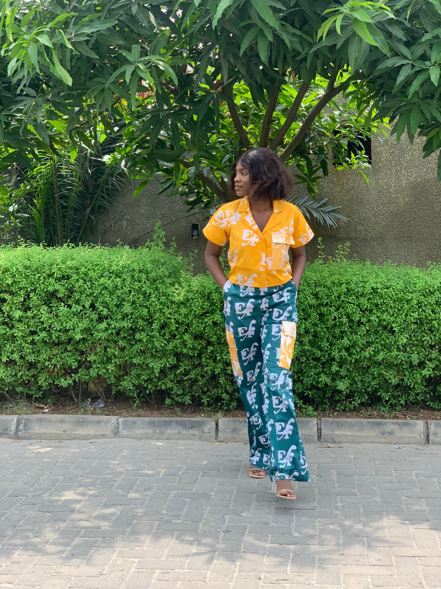 EF Adire 2 Piece Crop Shirt & Cargo Pants Trousers