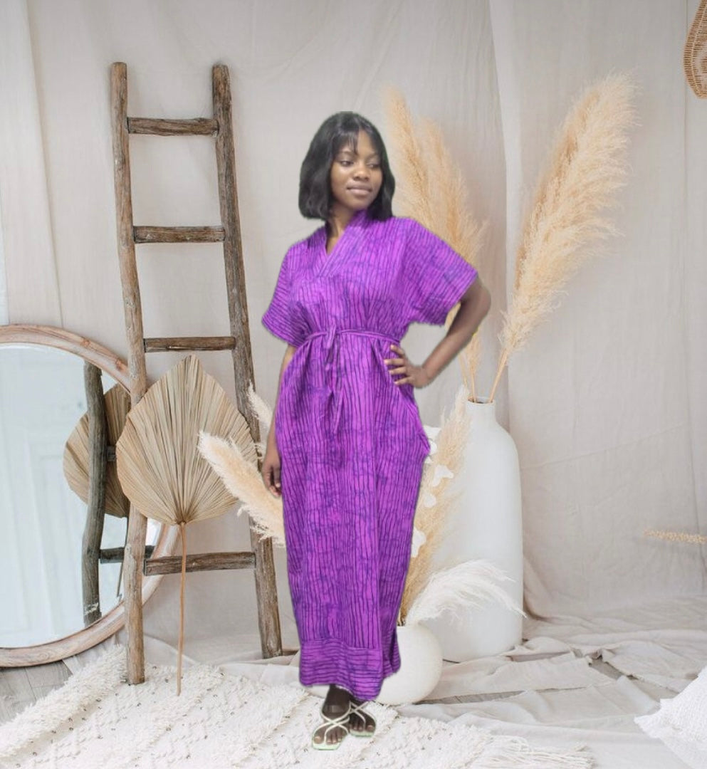 The Odafe Ankara African Print Bubu Rich Aunty Dress in Lilac