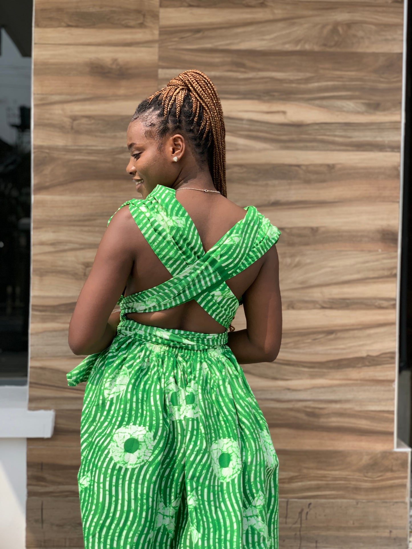 The Irawo African Print Ankara Infinity Multi Wrap Dress in Green by Eldimaa Fashion