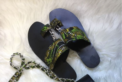 The Efia Ankara African Print Slippers In Green by Eldimaa Fashion