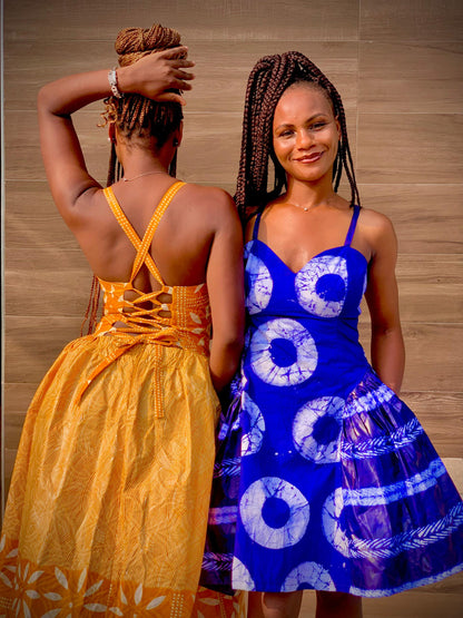 The Efero Corset Braless Adire Ankara African Print Snatched Dress by Eldimaa Fashion