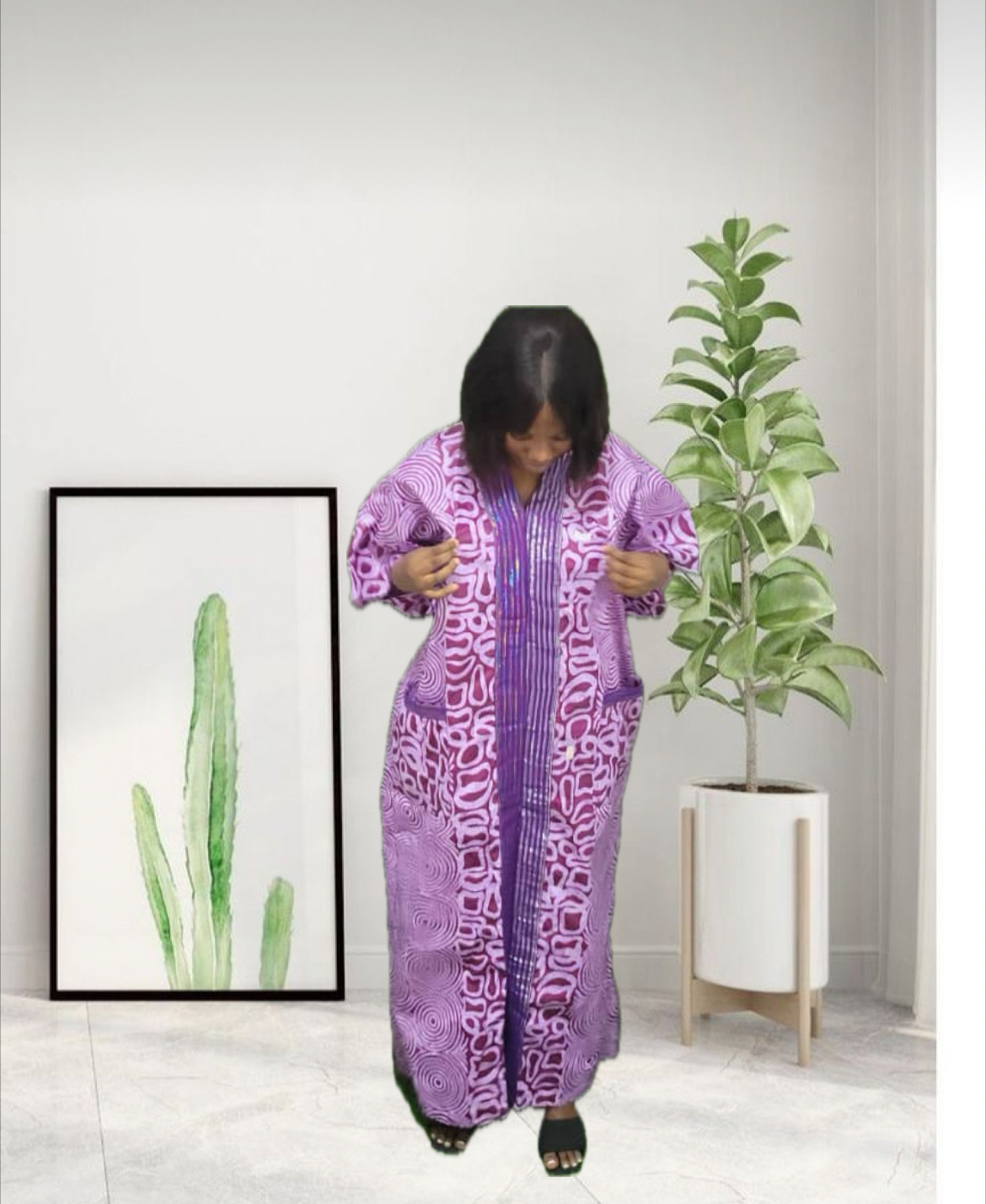 Purple African Print Ankara and Aso-Oke Rich Aunty Bubu Long Dress