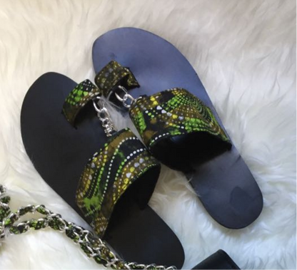 The Efia Ankara African Print Slippers In Green by Eldimaa Fashion