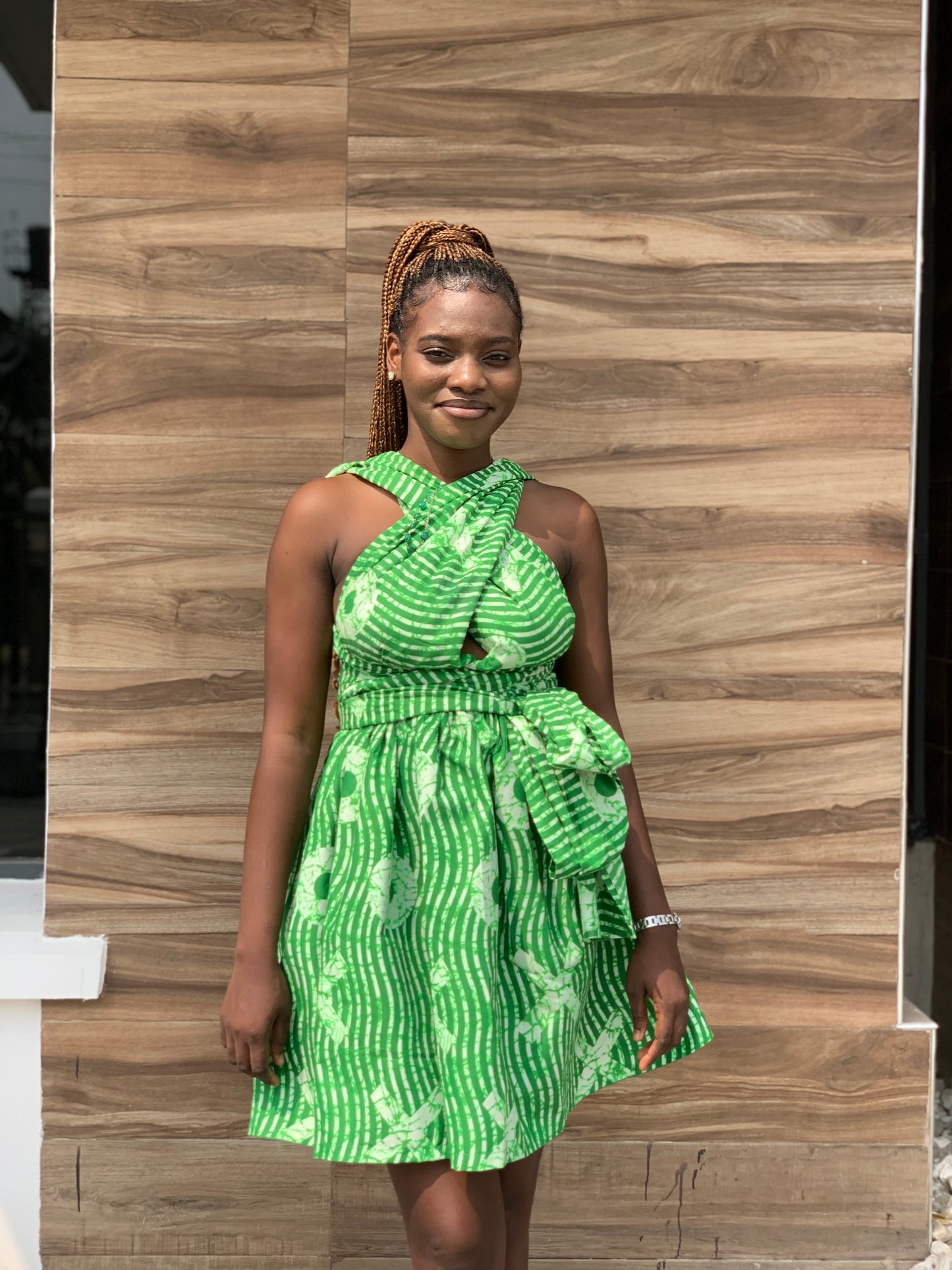 The Irawo African Print Ankara Infinity Multi Wrap Dress in Green by Eldimaa Fashion