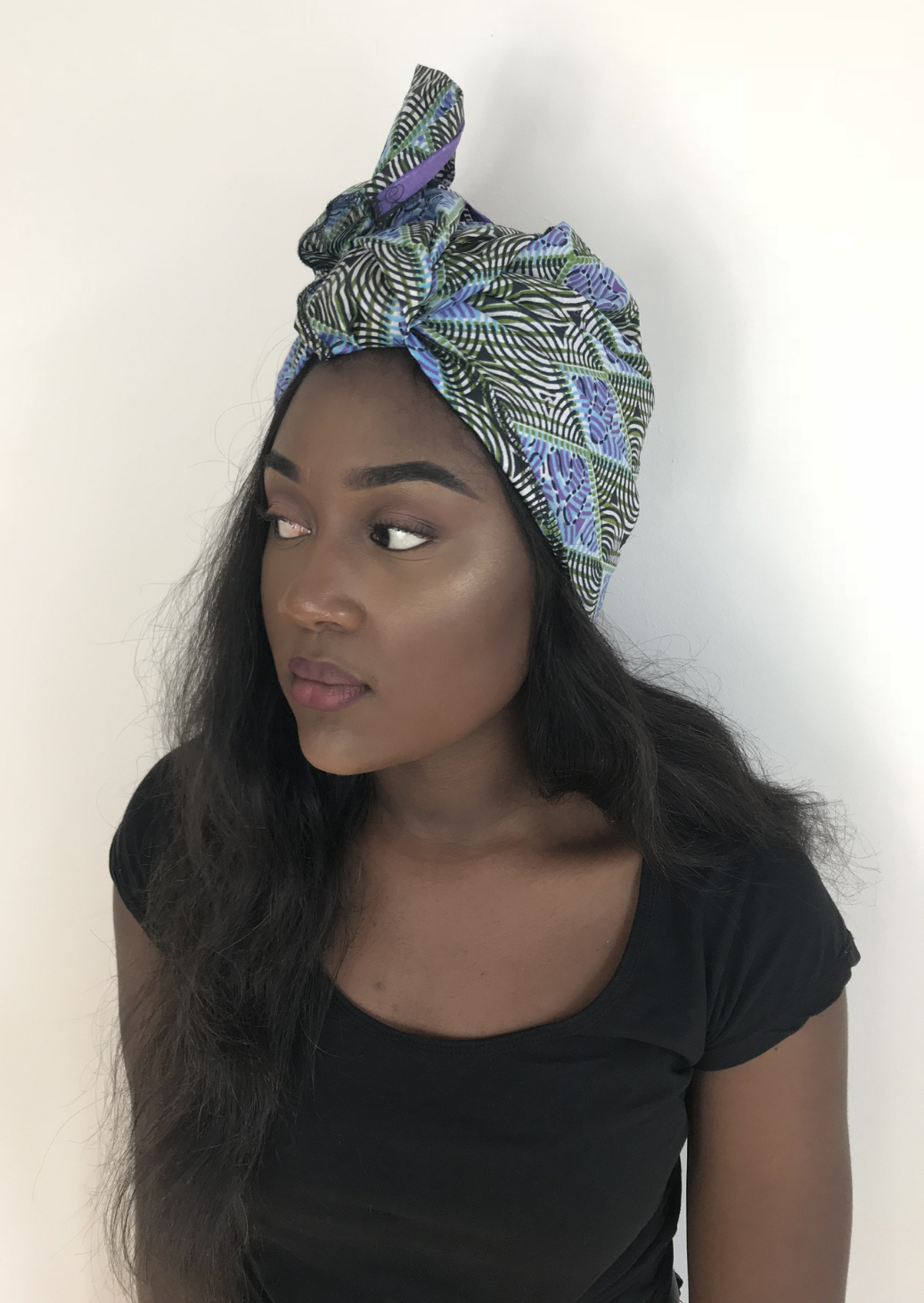 Green & Blue African Print Headwrap. This Ankara headwrap can be worn as a headscarf or neck scarf.