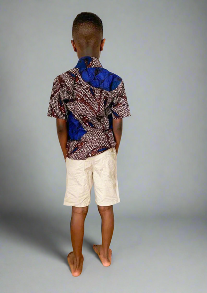 The Edet Boys Ankara African Print Shirt and Shorts 2 Piece in Blue