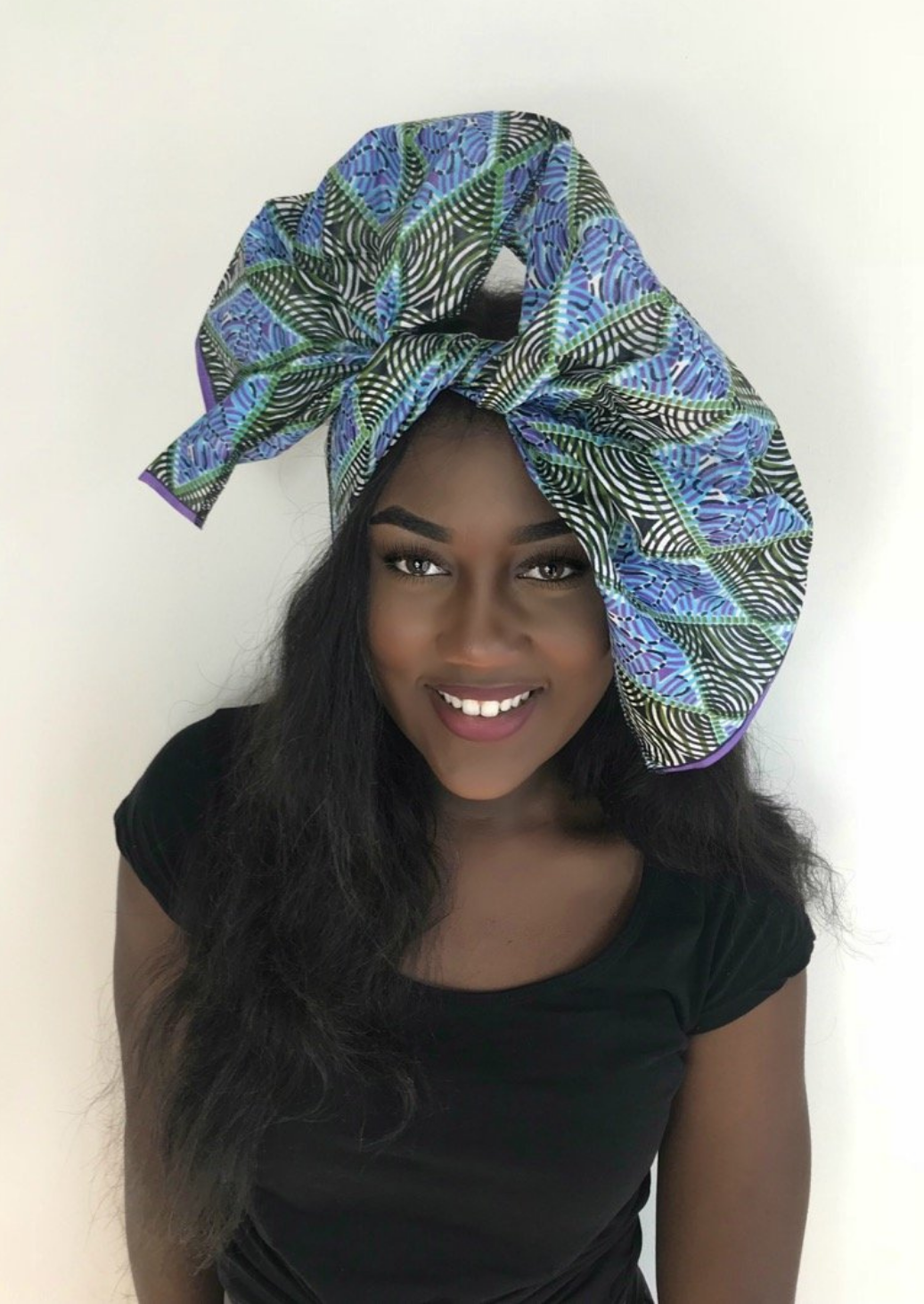 Green & Blue African Print Headwrap. This Ankara headwrap can be worn as a headscarf or neck scarf.