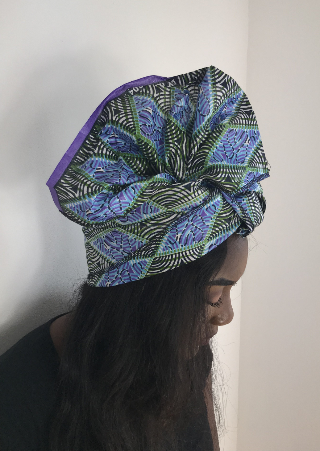 Green & Blue African Print Headwrap. This Ankara headwrap can be worn as a headscarf or neck scarf.