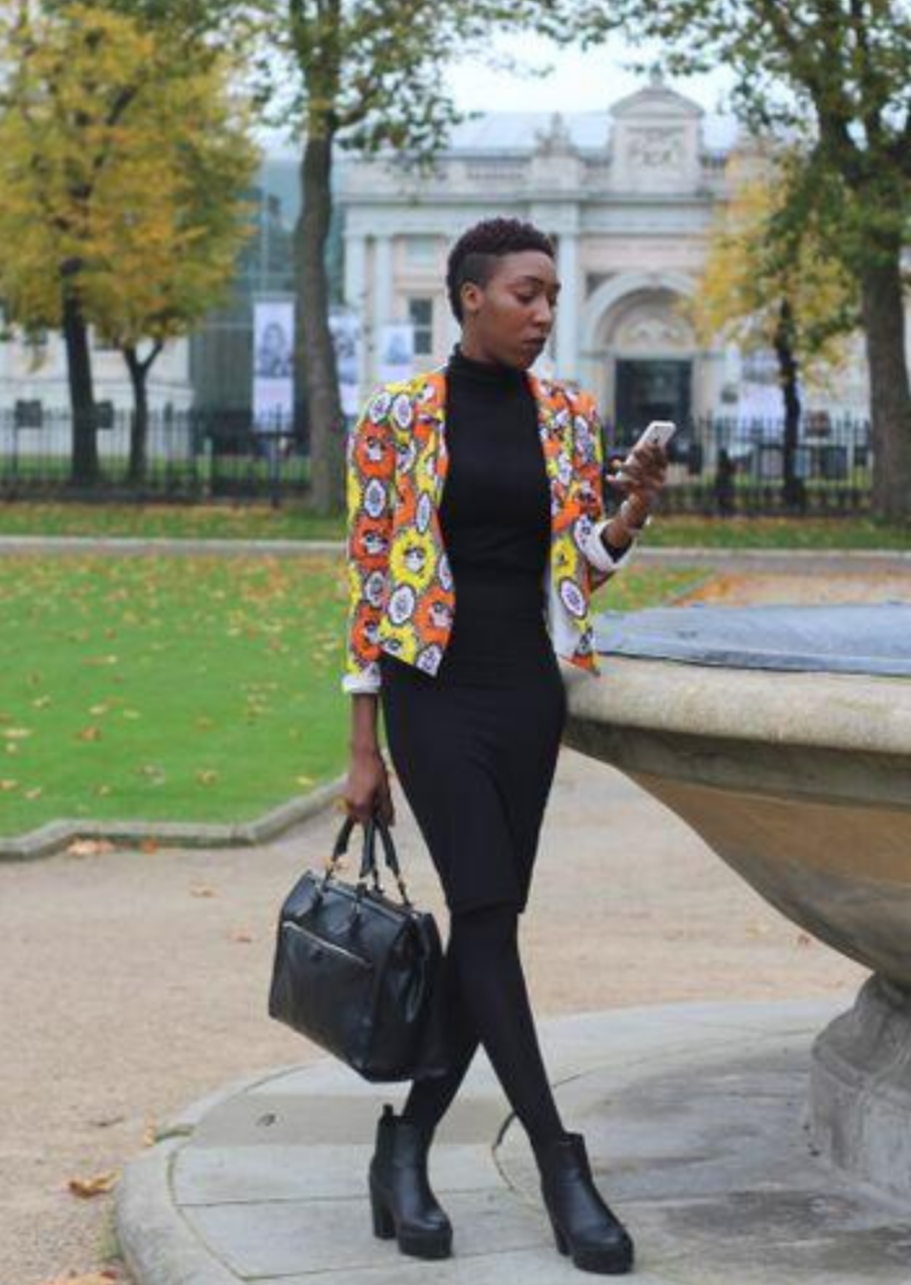 Orange and Yellow African Print Waterfall Blazer.