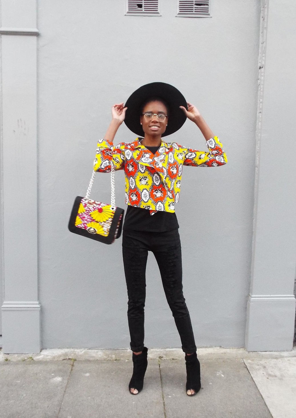 Orange and Yellow African Print Waterfall Blazer.