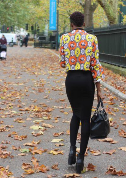 Orange and Yellow African Print Waterfall Blazer.