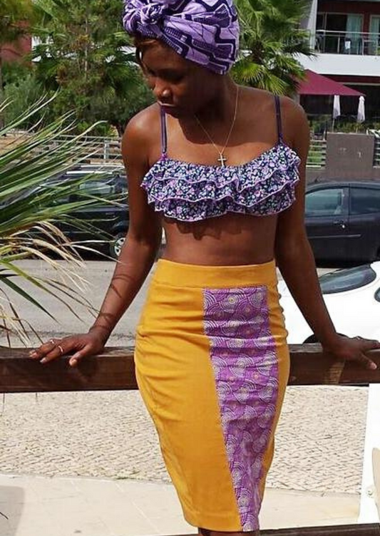 Mustard and Purple African print pencil skirt.