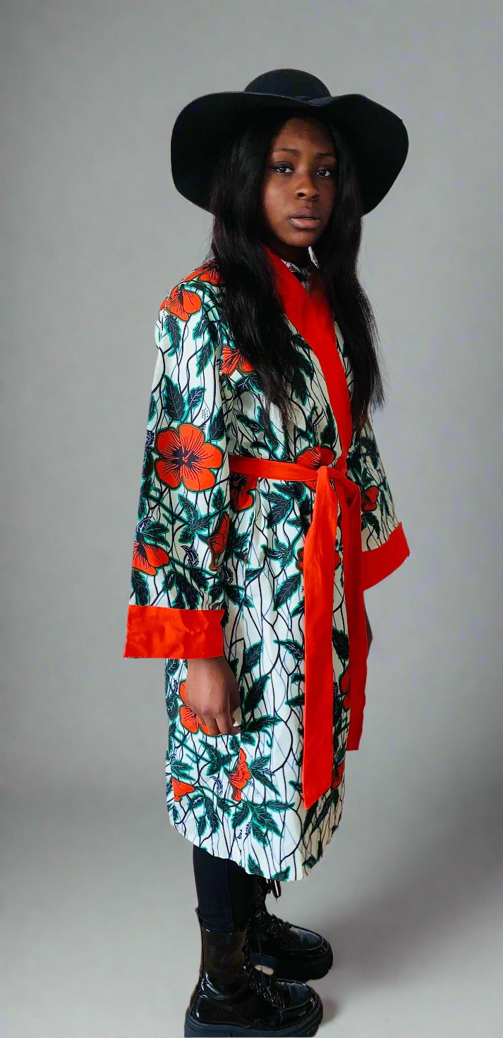 The Zarina Ankara African Print Kimono Jacket Coat in Burnt Orange