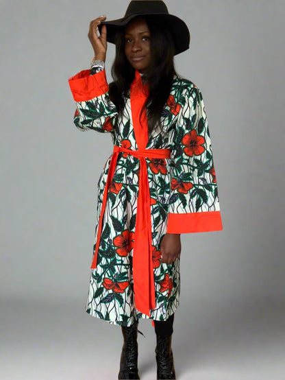 The Zarina Ankara African Print Kimono Jacket Coat in Burnt Orange