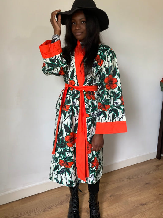 The Zarina Ankara African Print Kimono Jacket Coat in Burnt Orange