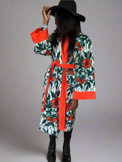 The Zarina Ankara African Print Kimono Jacket Coat in Burnt Orange